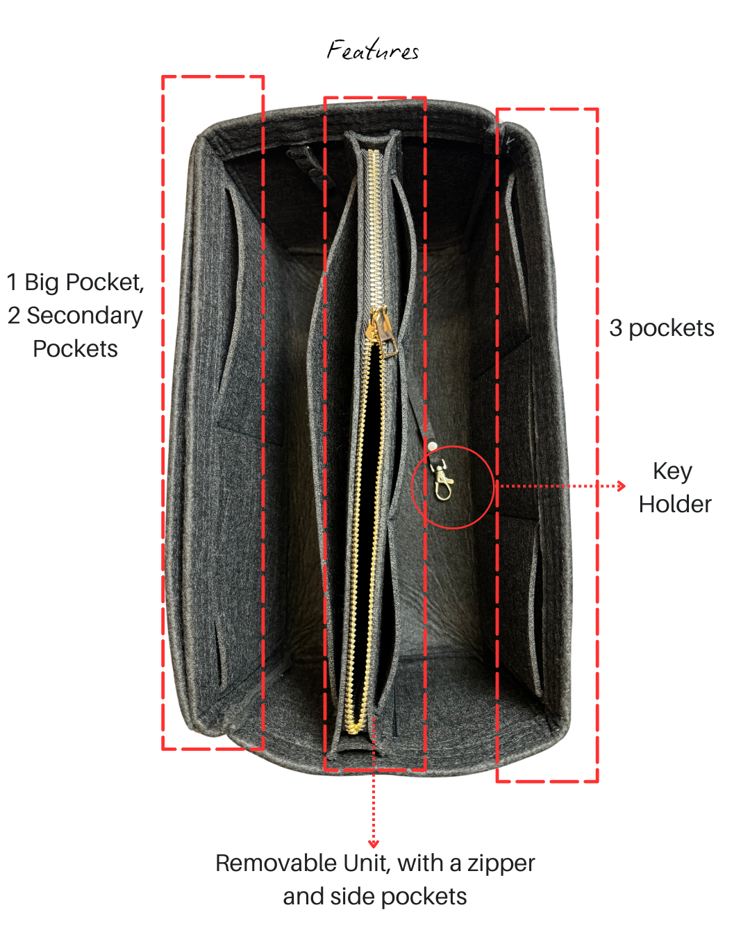 Felt Tote Bag Organizer Insert